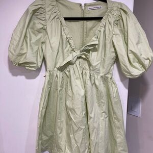 Abercrombie & Fitch Green Ruched Puff Sleeve Mini Dress
